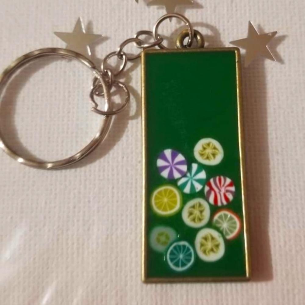 Pretty fruit keychain in green epoxy